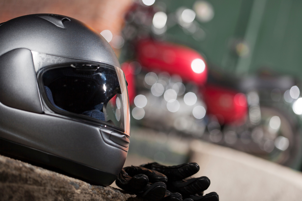Motorcycle helmet and gloves for Cupertino motorcycle accident prevention and safety